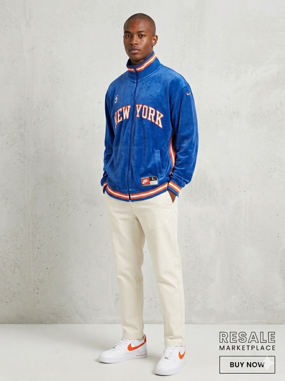 Vintage 2003 Nike Team New York Knicks Velour Track Jacket Size L Y2K NBA Blue